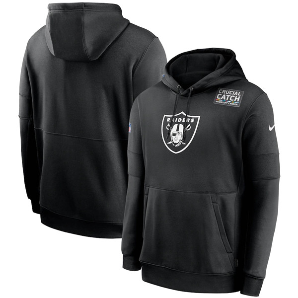 Men's Las Vegas Raiders 2020 Black Crucial Catch Sideline Performance Pullover NFL Hoodie